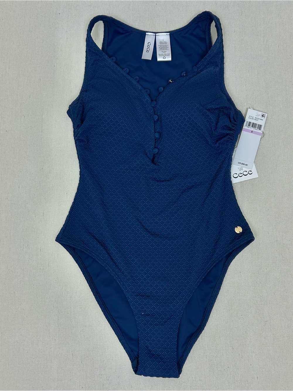 CeCe Dark Navy Textured One-Piece Swimsuit Size 6